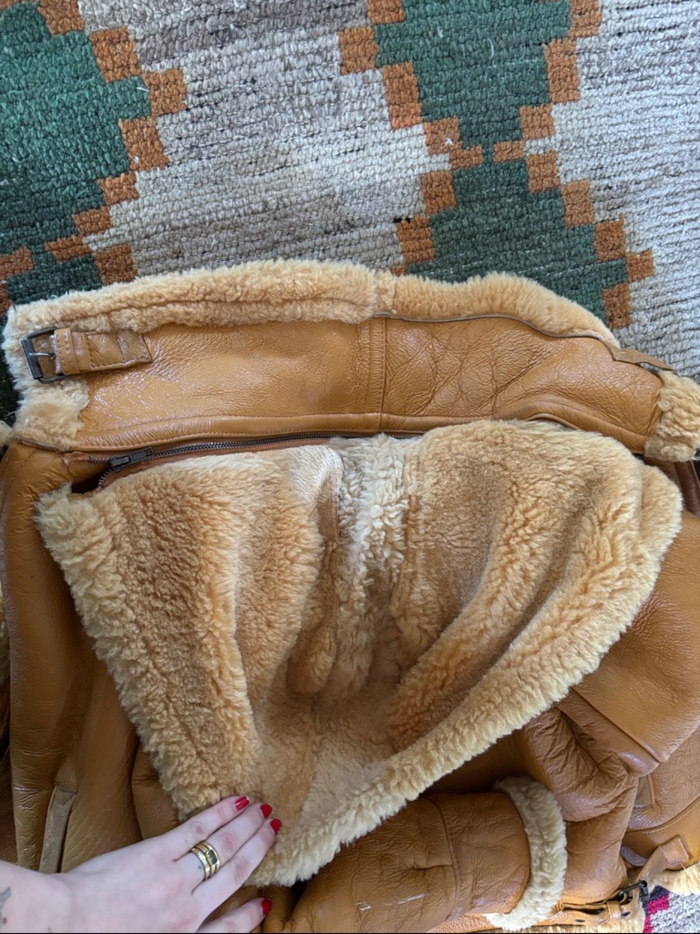 Mustard Shearling-Lined Leather Hooded Jacket - Picture 7 of 7